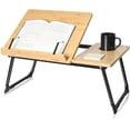 Book Stand for Reading in Bed, Bamboo Laptop Stand Adjustable Book Holder Tray with Page Paper