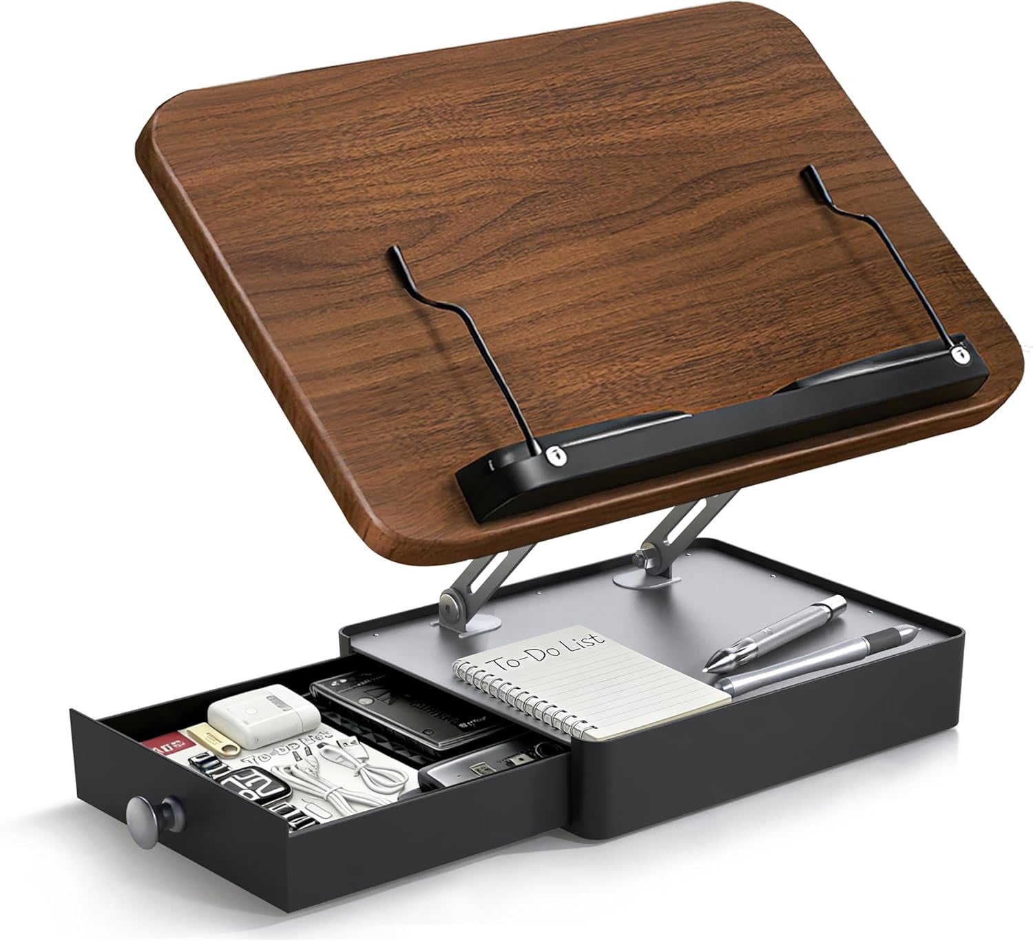 Book Stand with Storage Drawer, Adjustable Wooden Reading Stand for ...