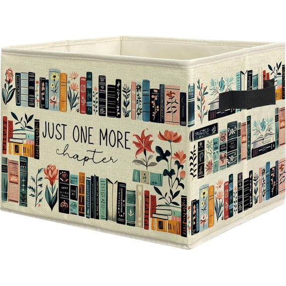 Book Storage Bins Box with Handles, Just Chapter Floral Bookish Collapsible Laundry Basket Hamper Clothes Organizer for Reading Nook Corner Room Bedroom