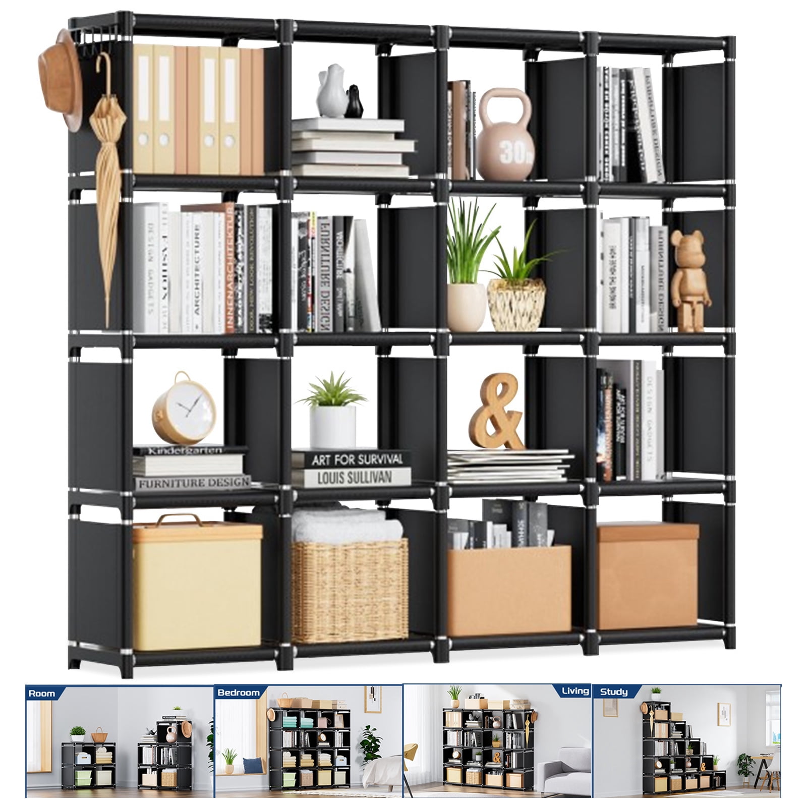 Book Storage Organizer,16 Cuble DIY Bookcase Closet for Bedroom Living ...