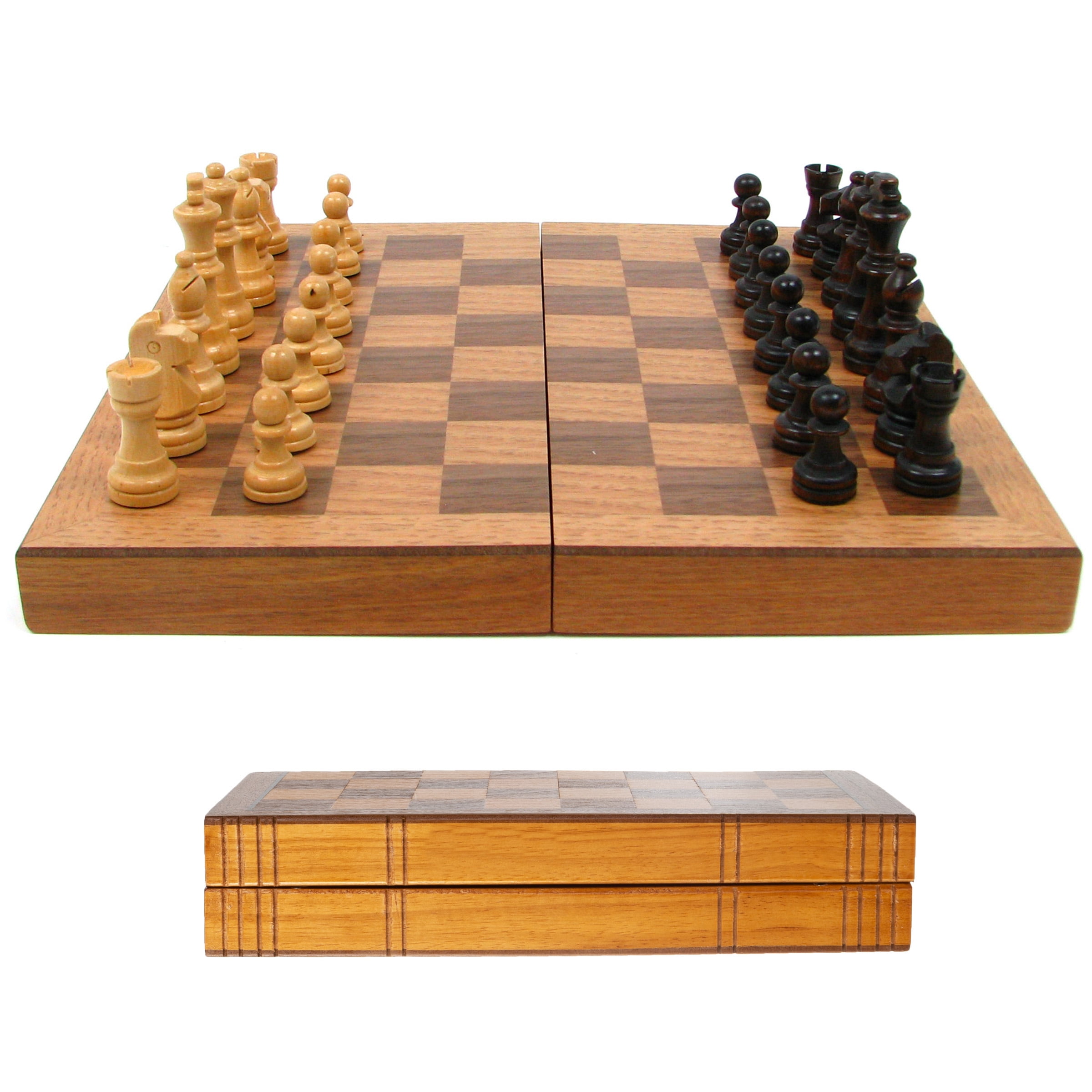 Compact Folding Solid Wood Chess Set with Staunton Pieces