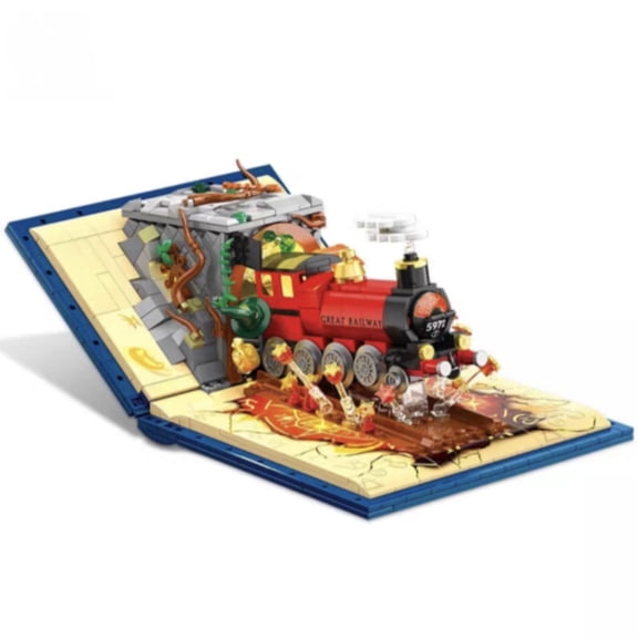 Book Style Retro Steam Train Building Block Kit, Gift for Birthdays, Home Office Table Centerpiece Decor