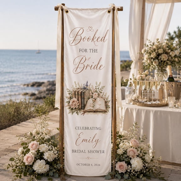 Book Theme Bridal Shower Fabric Banner, Personalized Bride Welcome Sign, Custom Love Story Party Decor