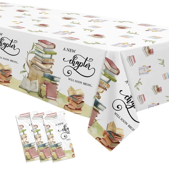 Book Theme Tablecloth Set 3 Pack 108x54 Inches Disposable