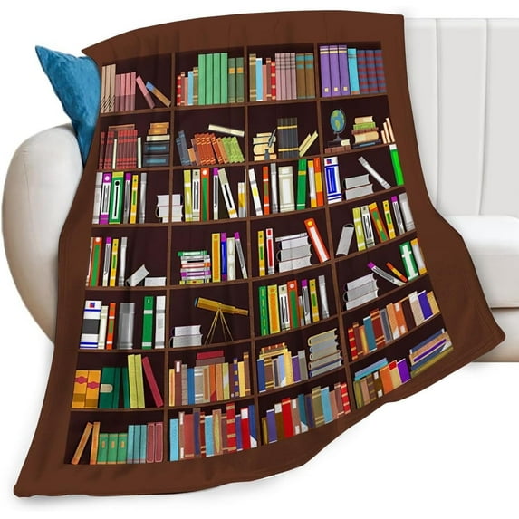 Book Throw Blanket Bookshelf Reading Print Blankets Bookish Gifts Couch Sofa Bed Stuff Decor Soft Cozy Lightweight Fleece Plush Flannel Bedding for Lover Men Women Adults Reader Library Club 60"x80"