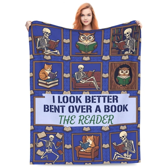 Book Throw Blanket, Inspiring Gothic Literary Quote and Skull Text Pattern, Meaningful Flannel Wrap for Graduation, Unique Bookworm Halloween Gift for Readers 50x40