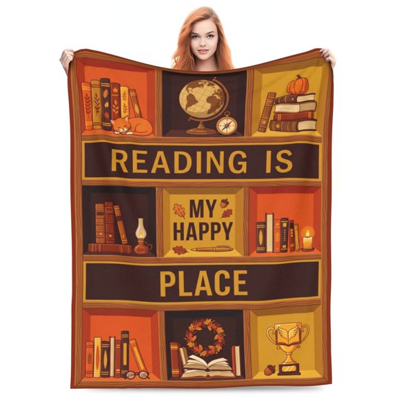 Book Throw Blanket, Literary Theme Bed Decor, Plush Flannel Throw for Couch, Perfect Gift for Bookworms & Readers 50x40