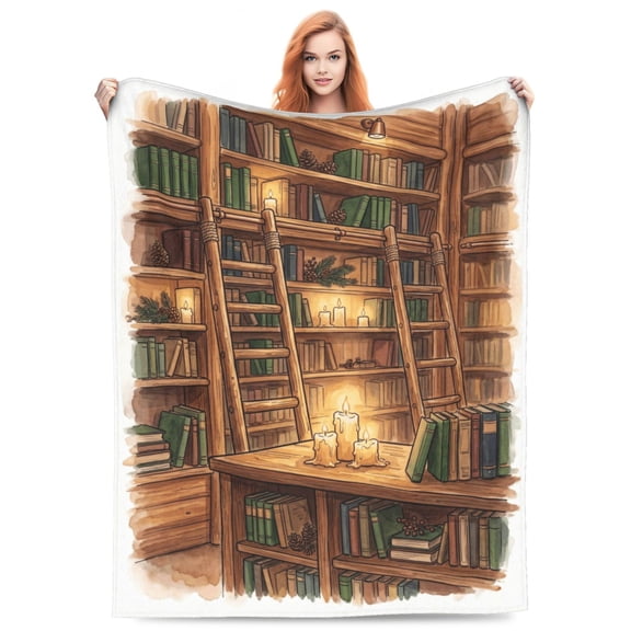 Book Throw Blanket, Retro Bookcase Print, Soft Library Blanket Gift for Teachers and Students 50x40