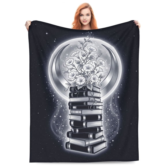 Book Throw Blanket, Sweet Pastel Blossom and Open Book, Super Soft Warm Cozy Flannel Reading Blankets for Couch Sofa Bed 50x40