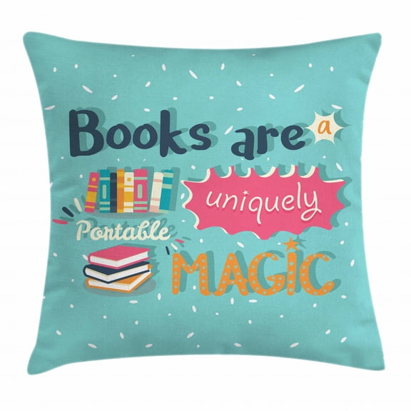 Book Throw Pillow Cushion Cover, Books Are a Uniquely Portable Magic Inspirational Quotation Print in Pastel Colors, Decorative Square Accent Pillow Case, 18 X 18 Inches, Multicolor, by Ambesonne