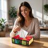 Book Tissue Box with canvas print and sturdy frame, Decorative Holder for smooth pull, space-saving design, for nightstands, coffee tables, and office desks.