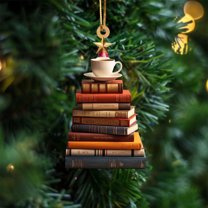 Book Tree Christmas Ornament, 2025 Bookworm Christmas 2D Flat Ornaments, Gift for Book Lovers, Readers, Librarian, Friends - Bookish Club Gifts for Women, Xmas Tree Decor E