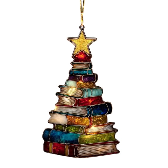 Book Tree Wall Hanging Decoration – Acrylic Suncatcher Pendant for Window, Door, Holiday Decor, Festive Tree Wall Ornament