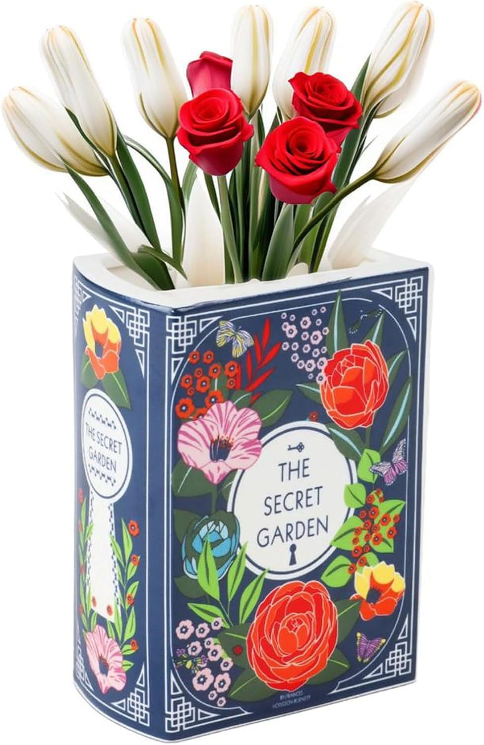 Book Vase,Secret Garden Book Flowers Vase, Ceramic Decorative Planter