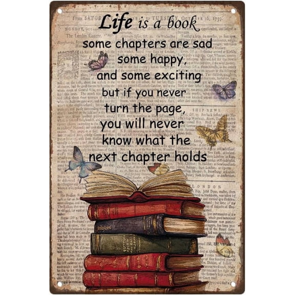 Book Wall Decor Sign for Room Library Life Is Like a Book Vintage Metal Tin Sign Retro Poster Gifts for Home She Shed Room Decoration 8 x 12 Inch 1pc