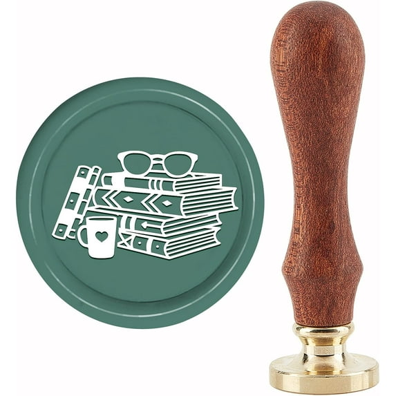 Book Wax Seal Stamp Glasses Sealing Wax Stamps Coffee Cup 30mm Retro Vintage Removable Brass Stamp Head with Wood Handle for Wedding Invitations Envelopes Valentine's Day Gift Wrapping