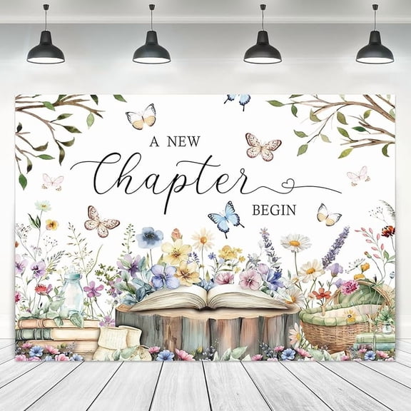 Book Wildflower Bridal Shower Backdrop A New Chapter Begin Photography Background Floral Wood Butterfly Leaves Wedding Engagement Party Decorations Banner Photo Booth Props