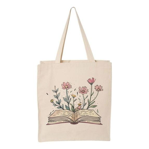 Book With Flowers Canvas Tote Bag
