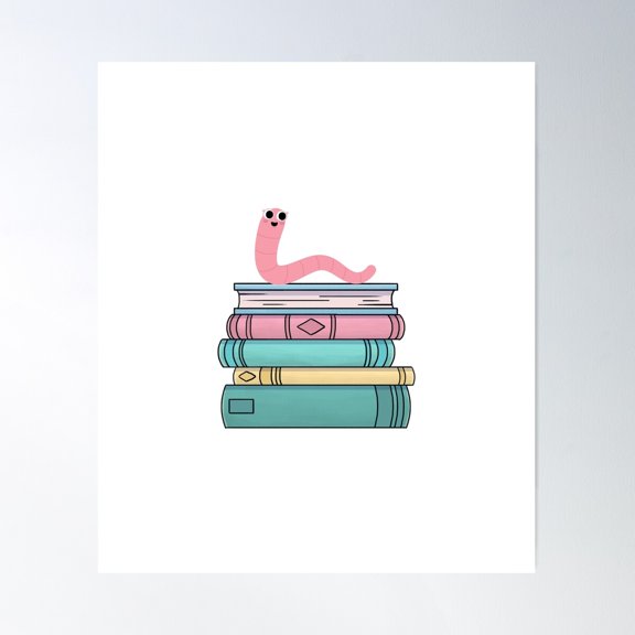 Book Worm Poster Wall Art, Modern Wall Decor For Living Room Bedroom, 24x36 UNFRAMED