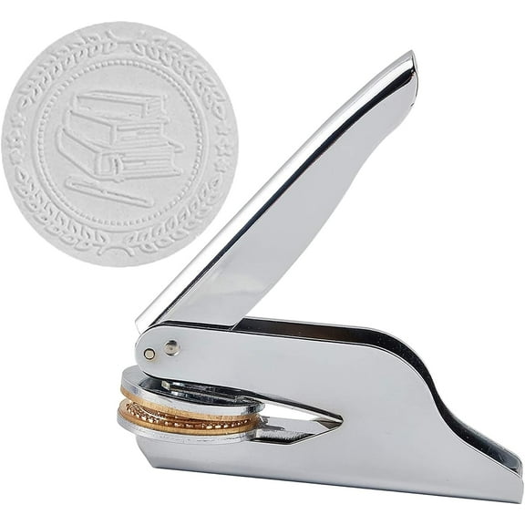 Book Wreath Library Embosser Seal Stamp Stainless Steel Hand Held Books Embossing Sealing Stamp Teacher Ex Libris Notary for Official Graducation Book Lovers Gift Envelopes Napkins Paper Mixed Color