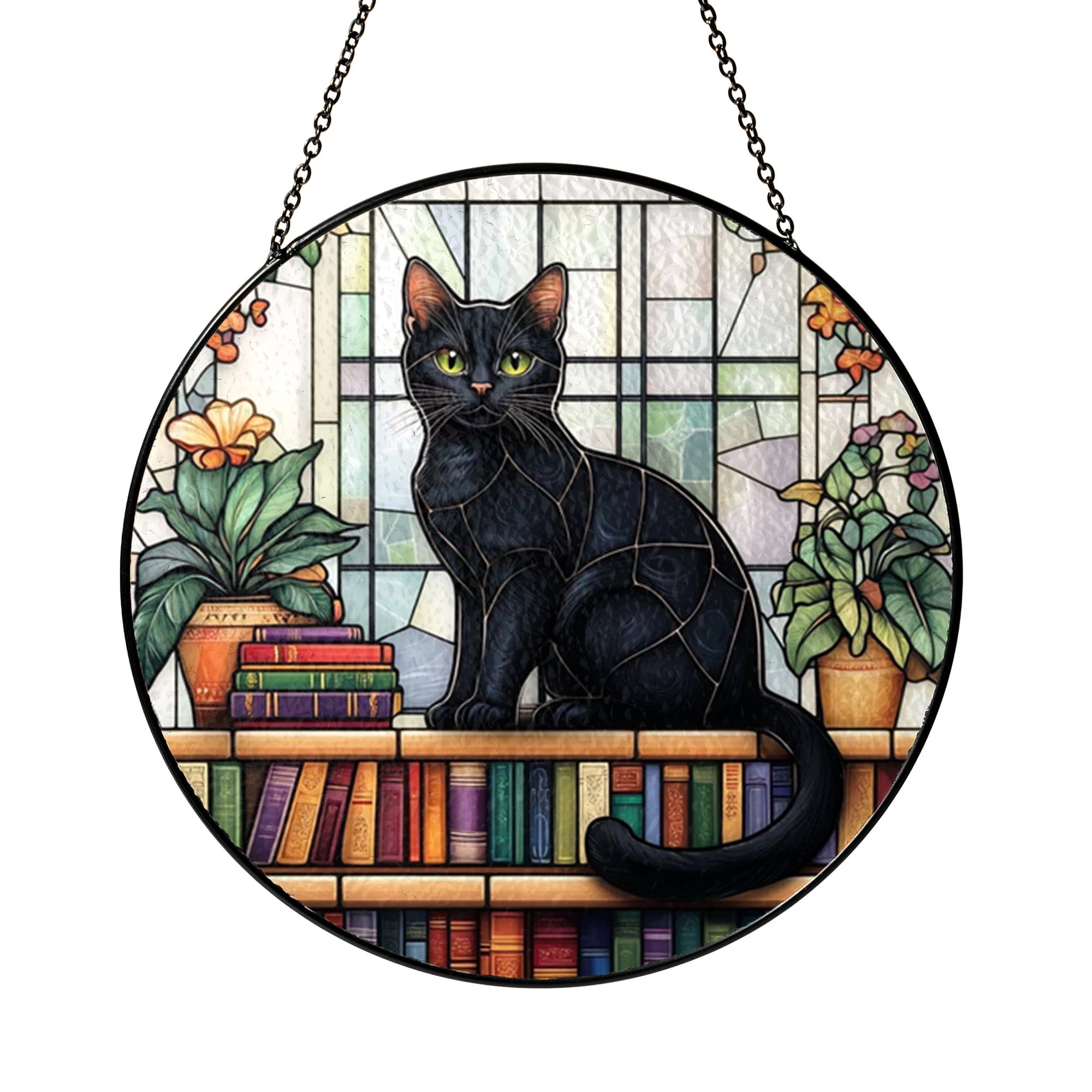 Book and Cat Illustration Stained Glass Suncatcher – Decorative Window ...