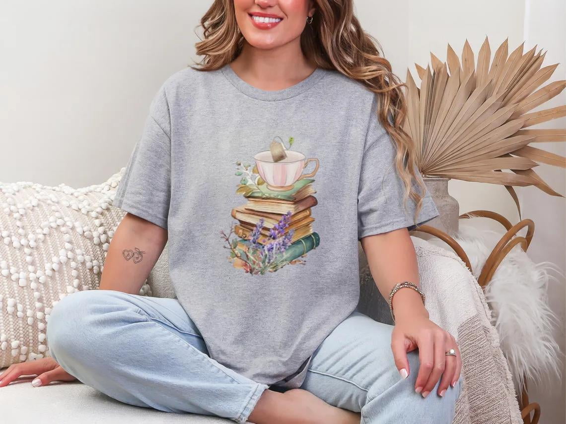 Book and Lavender T shirt for Cozy Tea Time and Bookish Calm for men Book and Lavender T shirt for Cozy Tea Time and Bookish Calm for men