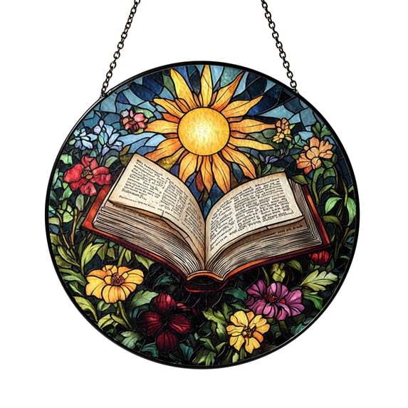 Book and Sunlight Scene Suncatcher, Stained Glass Window Decor Gift for ...