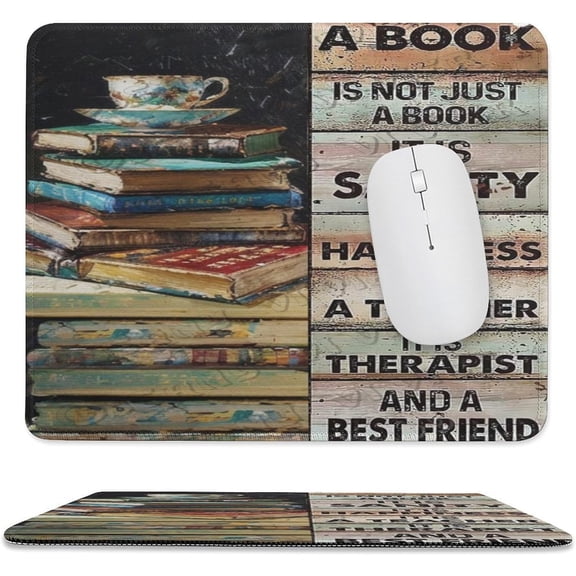 Book and Tea Mouse pad,Book Customized Rectangle Non-Slip Rubber Mousepad Gaming Mouse Pad, Stitched Edge,Funny Office Presents 10"x12"