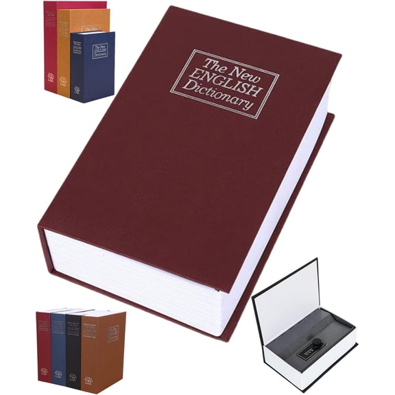 Book-shaped security lock box, fake book with combination lock, safe, combination lock, small cash hiding cabinet, hidden savings, distraction, personal combination protection box, gift.(Red,S)