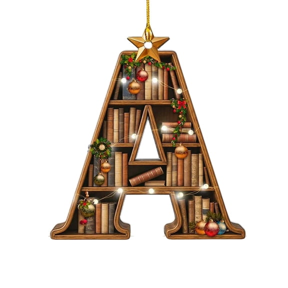Bookaholic Christmas - Personalized Custom Acrylic Ornament, bookshelf initial name monogram letter ornament, Vintage Style Book Ornament, Gifts for Readers, Bookworm, Book Club, Bookish, Library