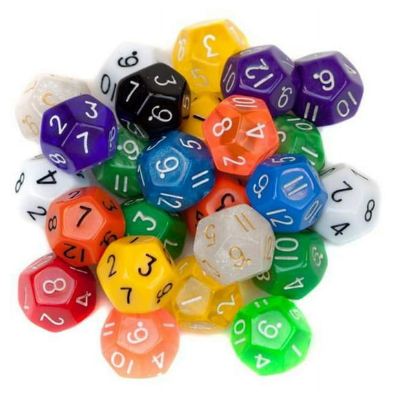 Bookazine sharp edges D12 polyhedral dice Mulitple Colors, 25 Pack