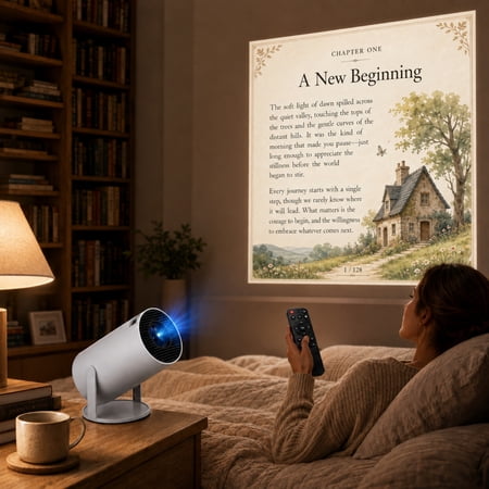 Bookbeam Portable Book Projector, Bookbeam Projector for Wall Display Reading, Bluetooth 5.4 and Wifi 6 Capabilities, Built-In Speakers and Automatic Image Calibration, Ideal for Family Reading
