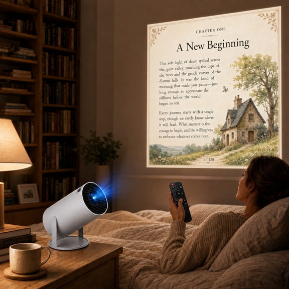 Bookbeam Portable Book Projector, Bookbeam Projector for Wall Display Reading, Bluetooth 5.4 and Wifi 6 Capabilities, Built-In Speakers and Automatic Image Calibration, Ideal for Family Reading