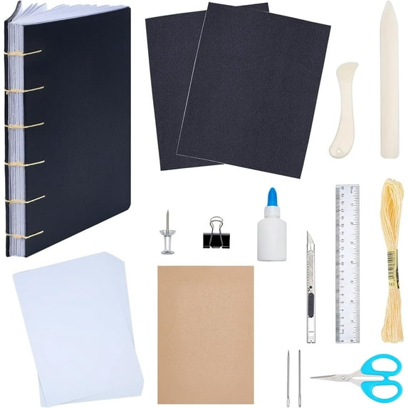 Bookbinding Kit for Beginners, Hand Bookbinding Diary Notebook Supplies, Complete Bookbinding Tool Kit with Bookbinding Thread, Sewing Needles, Book Cloth, Paper and Bookbinding Tools