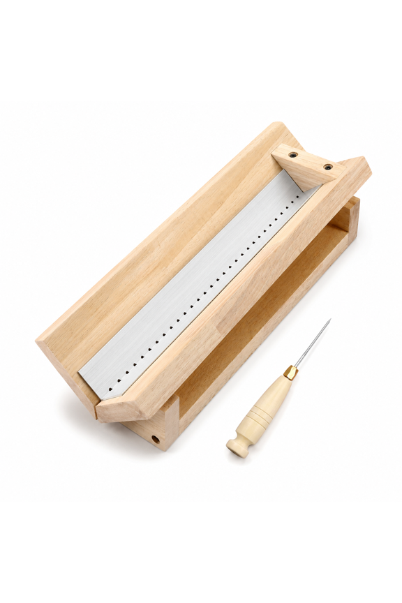 Bookbinding Punching Cradle with Aluminum Piercing Guide - Wooden Handle Awl, Signature Punching Tool Set for Bookbinding DIY Crafts, 29 Holes, Easy to Use Guide