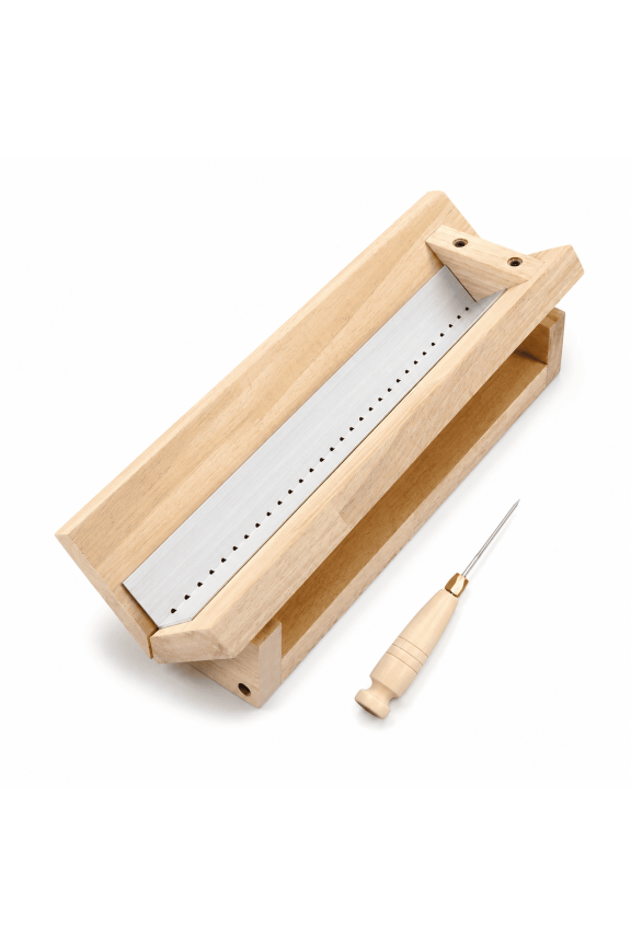 Bookbinding Punching Cradle with Aluminum Piercing Guide, Wooden-Handled Awl, 29-Hole Signature Punching Tool Set for Bookbinding DIY Crafts, 13.8 x 4.8 x 3.6 in