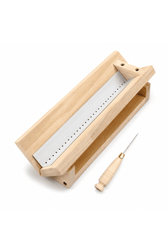 Bookbinding Punching Cradle - Rubberwood Jig with Aluminum Piercing Guide and Copper Awl, DIY Tool Set for Bookbinding, Journal Making, Signatures (13.8x4.8x3.6in)