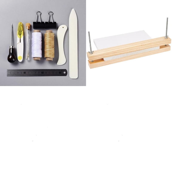 Bookbinding Supplies including Needles Scissor Awls Bone Folder Cord Ruler Binder Clips Wood Book Binding Machine Mixed Color