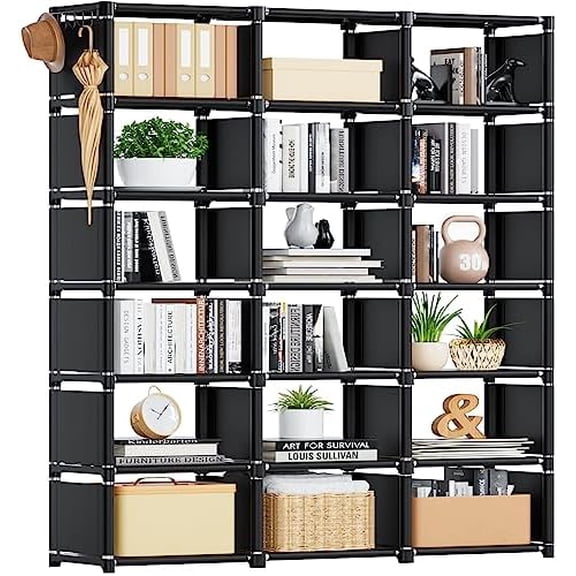 Bookcase, 18-Cube Extra Large Book Shelf, DIY Cube Storage Organizer for Bedroom, Living Room, Home Office - Black