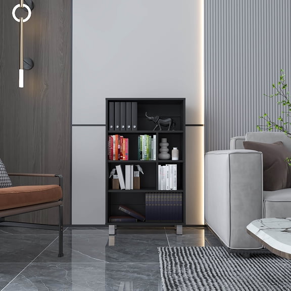 Bookcase 40.6" H, Black - Made With Materials For Durability H 6 Shelves Organize Your Books And Essentials
