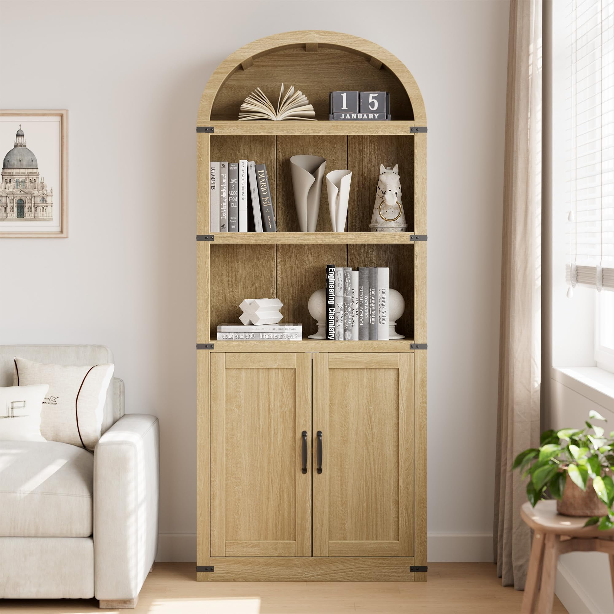 Bookcase 5 Shelf Arched Bookshelf 71.65in Tall Bookcase Farmhouse ...