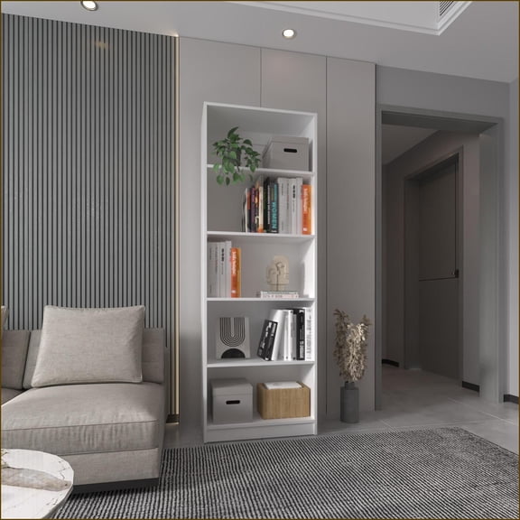 Bookcase, 5-Shelf White | Closed Back | Primary Living Space