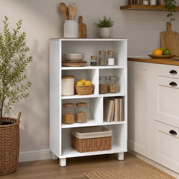 Bookcase, 6-Shelf Storage Cabinet, Melamine Coated Particle Board ...