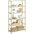 thumbnail image 1 of Bookcase, 6 Tier Bookshelf, Slim Shelving Unit, Tempered Glass, Steel Frame, Metallic Gold, 1 of 7
