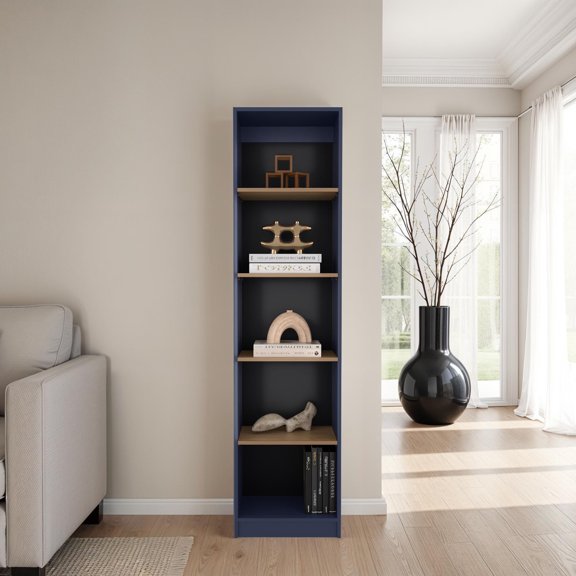 Bookcase 71.1" H, 5 Shelves, Alby Blue / Natural Oak - Home Office