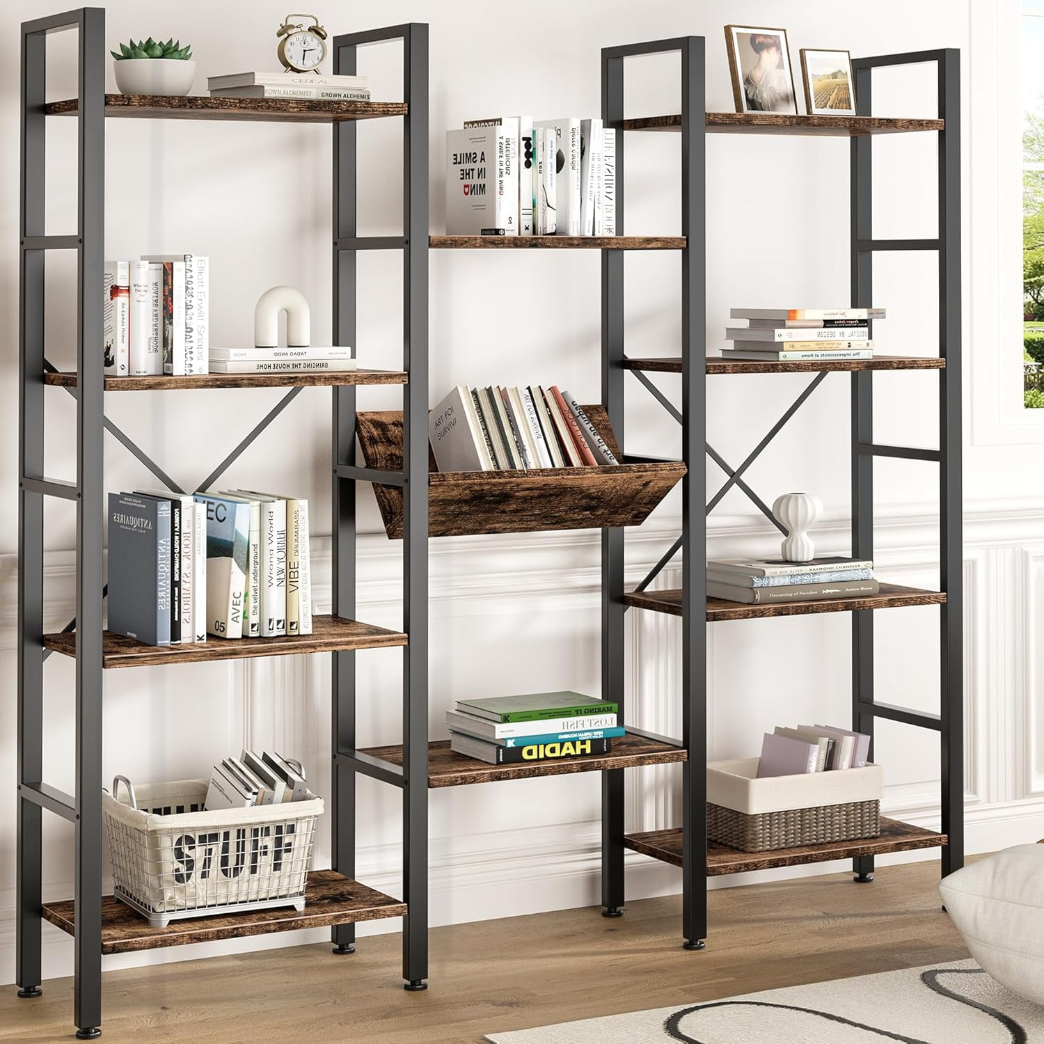 Bookcase 71.6\u201D Triple 4 Tier Bookshelf with 11 Open Display ...