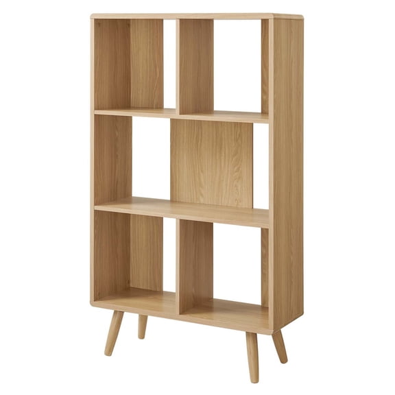 Bookcase Book Shelf Rack, Brown Oak, Wood, Living Kitchen Cafe Bistro Hospitality Restaurant, Modern Contemporary HB35908