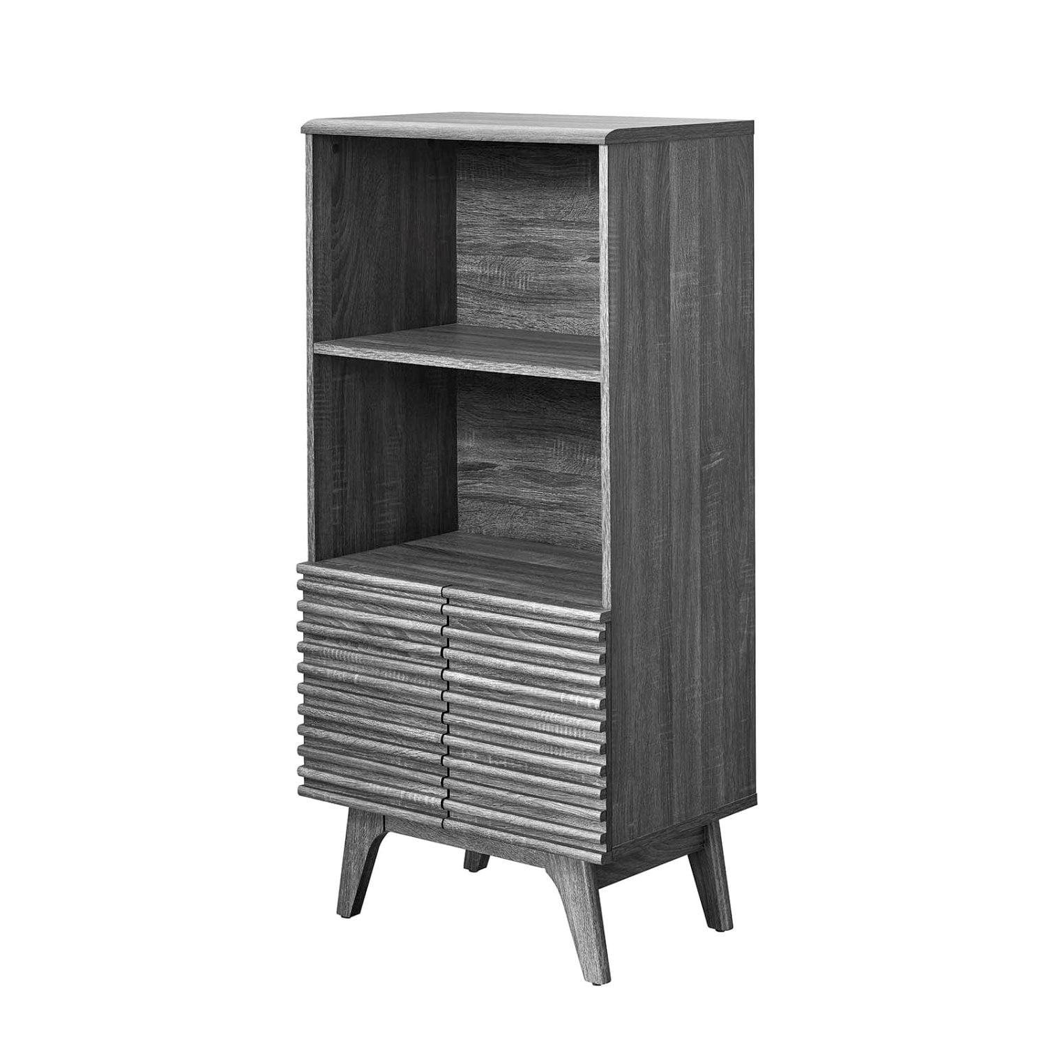 Charcoal Wood Mid-Century Modern Display Cabinet Bookshelf