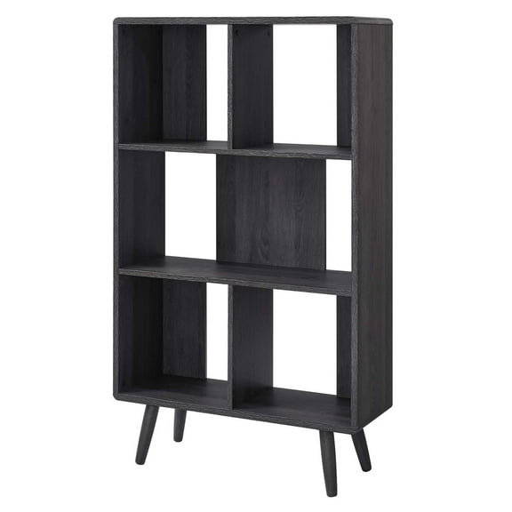 Bookcase Book Shelf Rack, Dark Grey Gray, Wood, Living Kitchen Cafe Bistro Hospitality Restaurant, Modern Contemporary HB35907