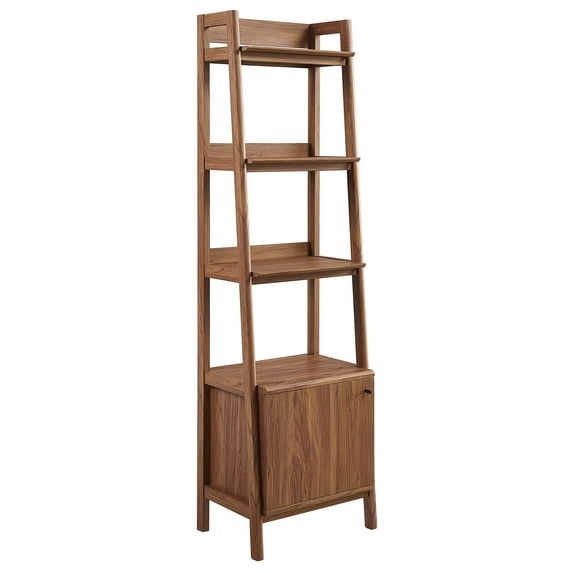 Bookcase Book Shelf Rack, Walnut, Wood, Living Kitchen Cafe Bistro Hospitality Restaurant, Modern Contemporary HB33446
